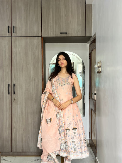 Peach Whisper Mulmul Cotton Suit Set
