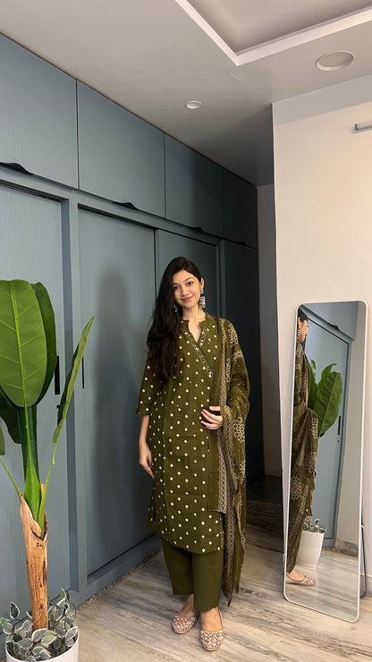 Moss Royale — Pure Cotton Printed Kurta Pant Set with Dupatta
