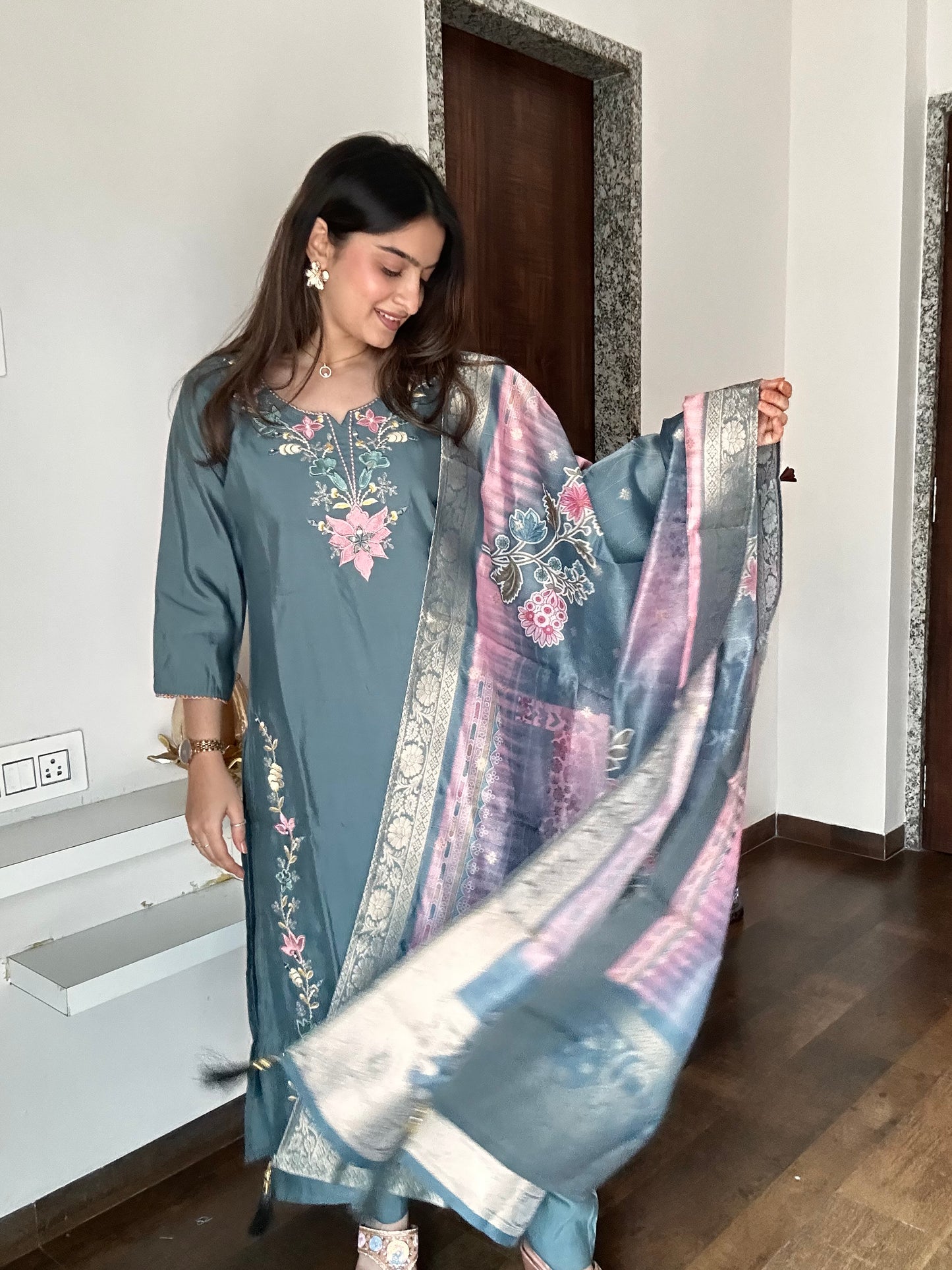 Celestial Blue Handwork Kurta Pant Set