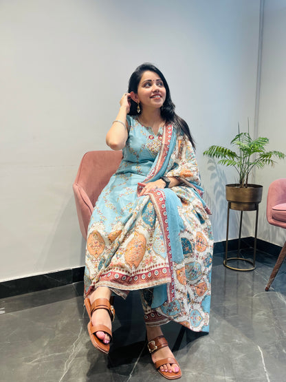 Blue Majesty Pure Mulmul Cotton Suit Set