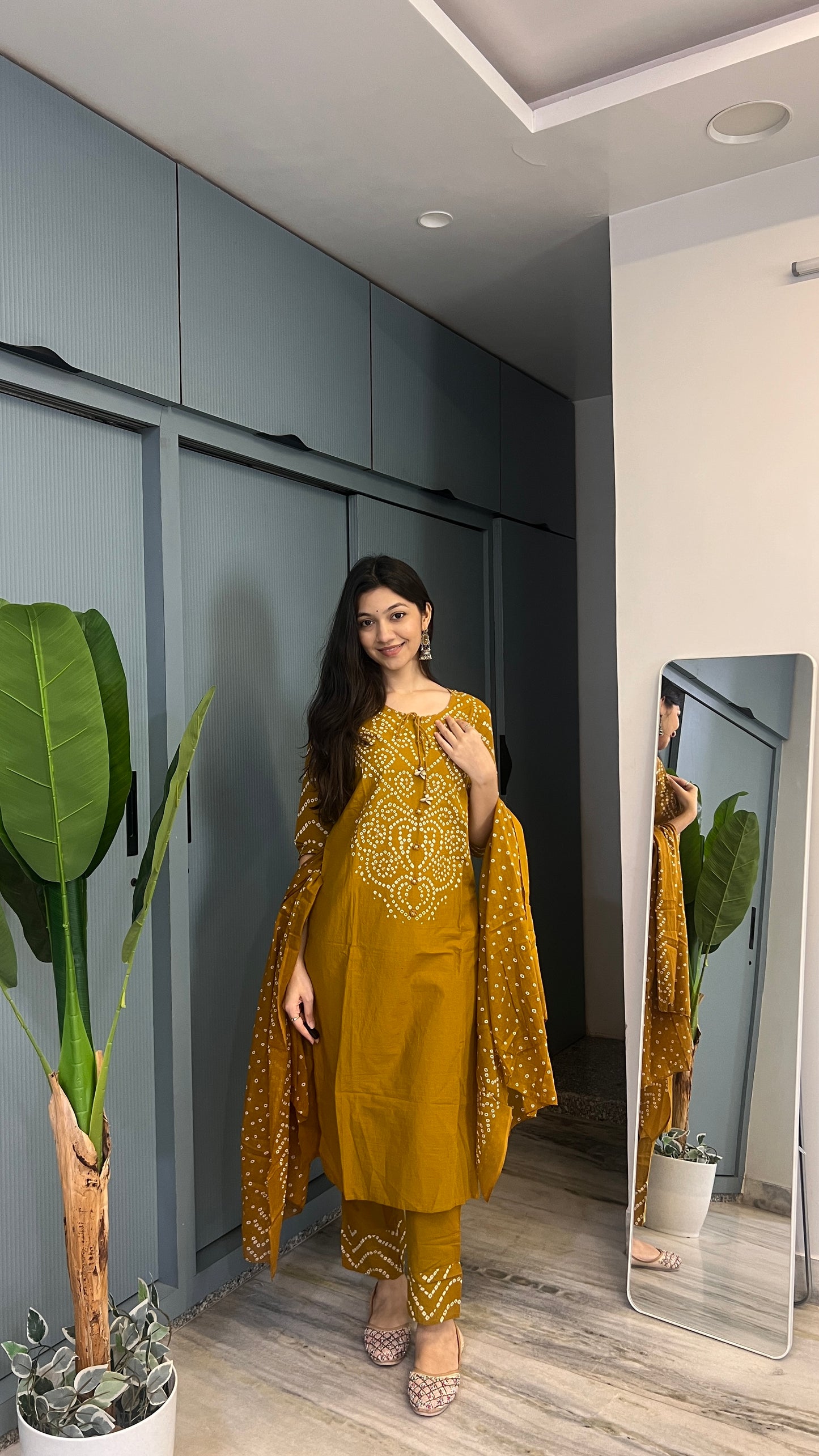 Marigold Muse — Mustard Printed Kurta Pant Set with Dupatta