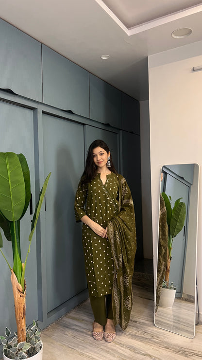 Moss Royale — Pure Cotton Printed Kurta Pant Set with Dupatta
