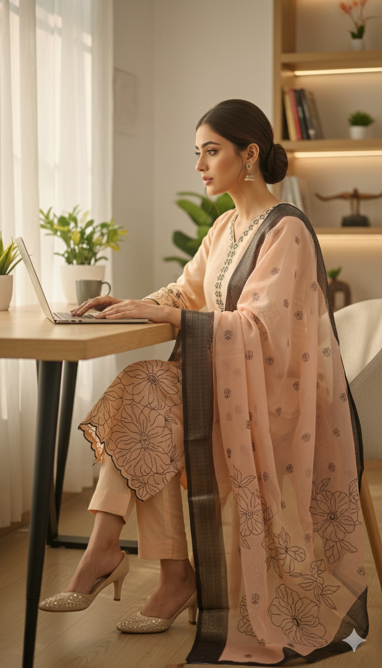 Peach Aura Nazakat Kurta Pant Set