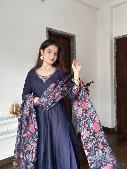 Midnight Blue Pure Cotton Anarkali Suit Set