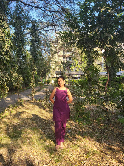 Rich Burgundy Cotton Sleeveless Short Kurti Palazzo Set