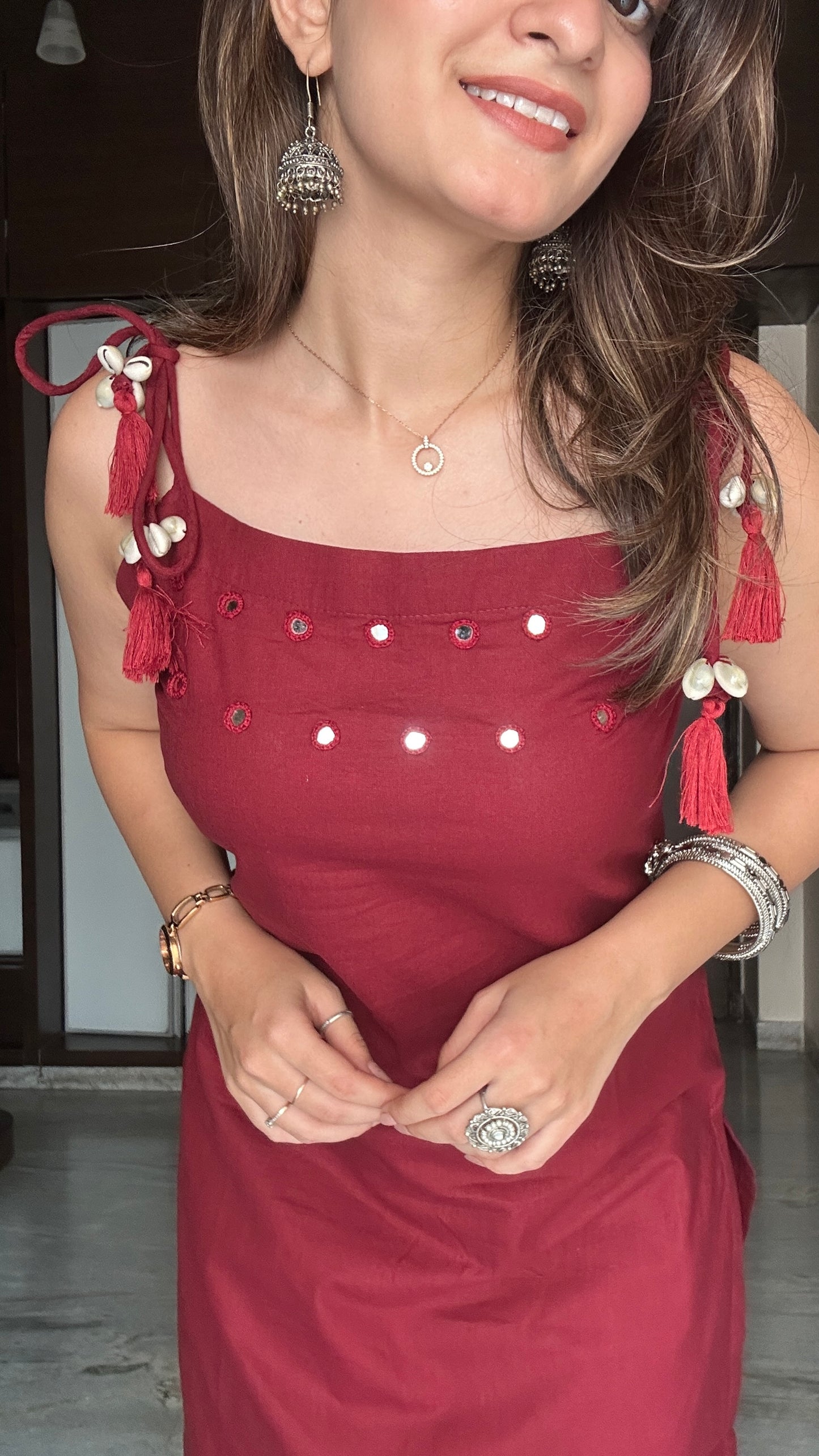 Garnet Majesty Red Pure Cotton Sleeveless Kurta Palazzo Set