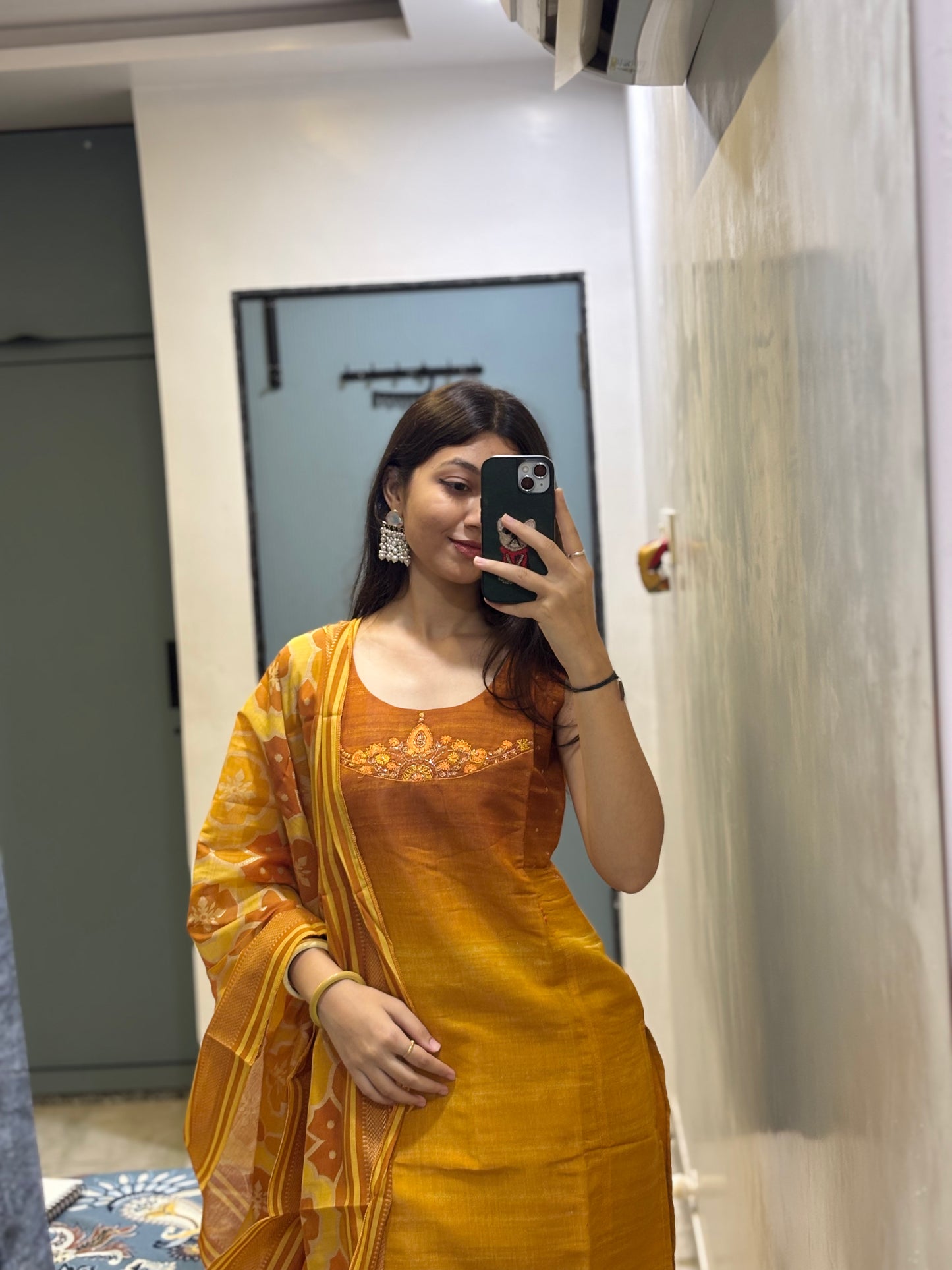 Amber Aura Kurta Pant Set with Floral Dupatta
