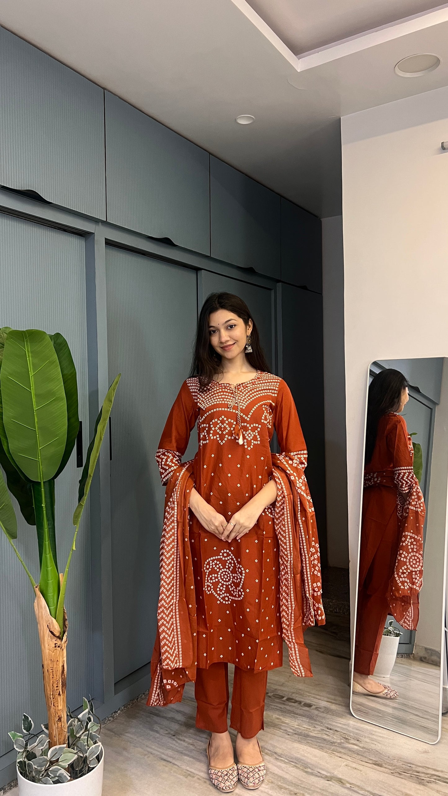 Terracotta Muse — Rust Printed Kurta Pant Set with Dupatta