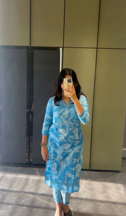 Ocean Breeze Pure Cotton Kurta Set
