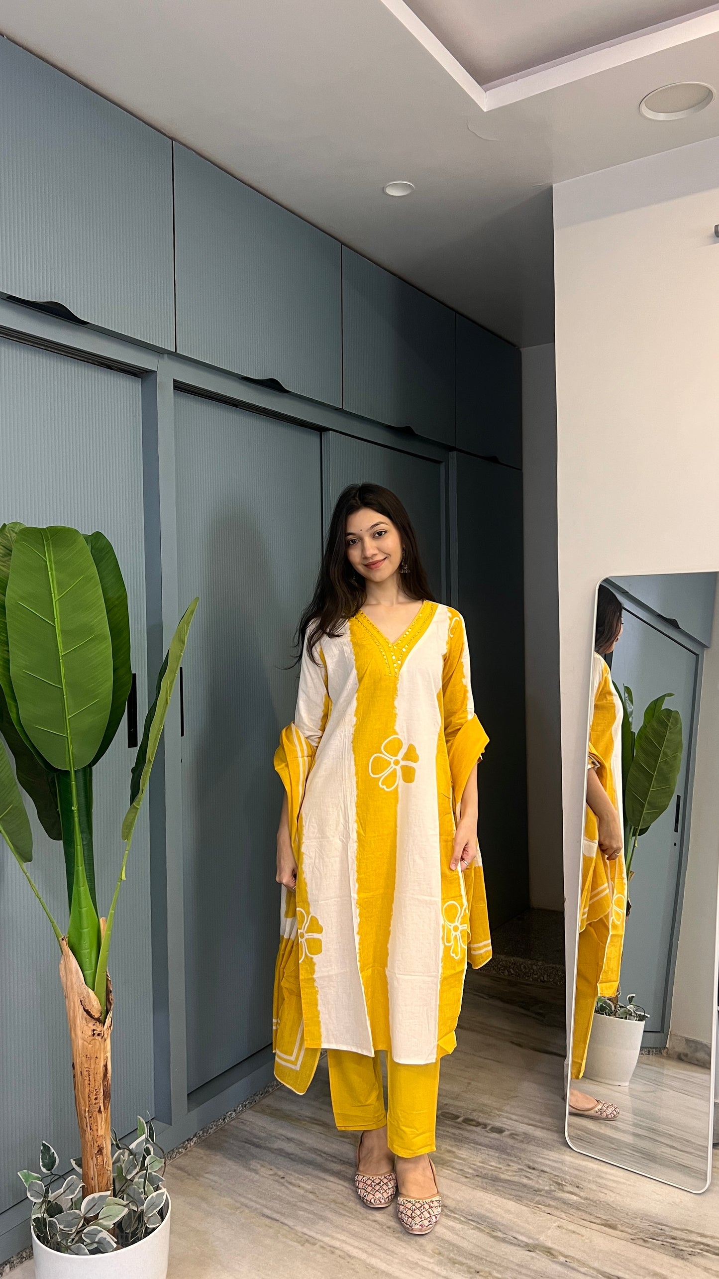Sunlit Bloom — Mustard & Ivory Printed Kurta Pant Set