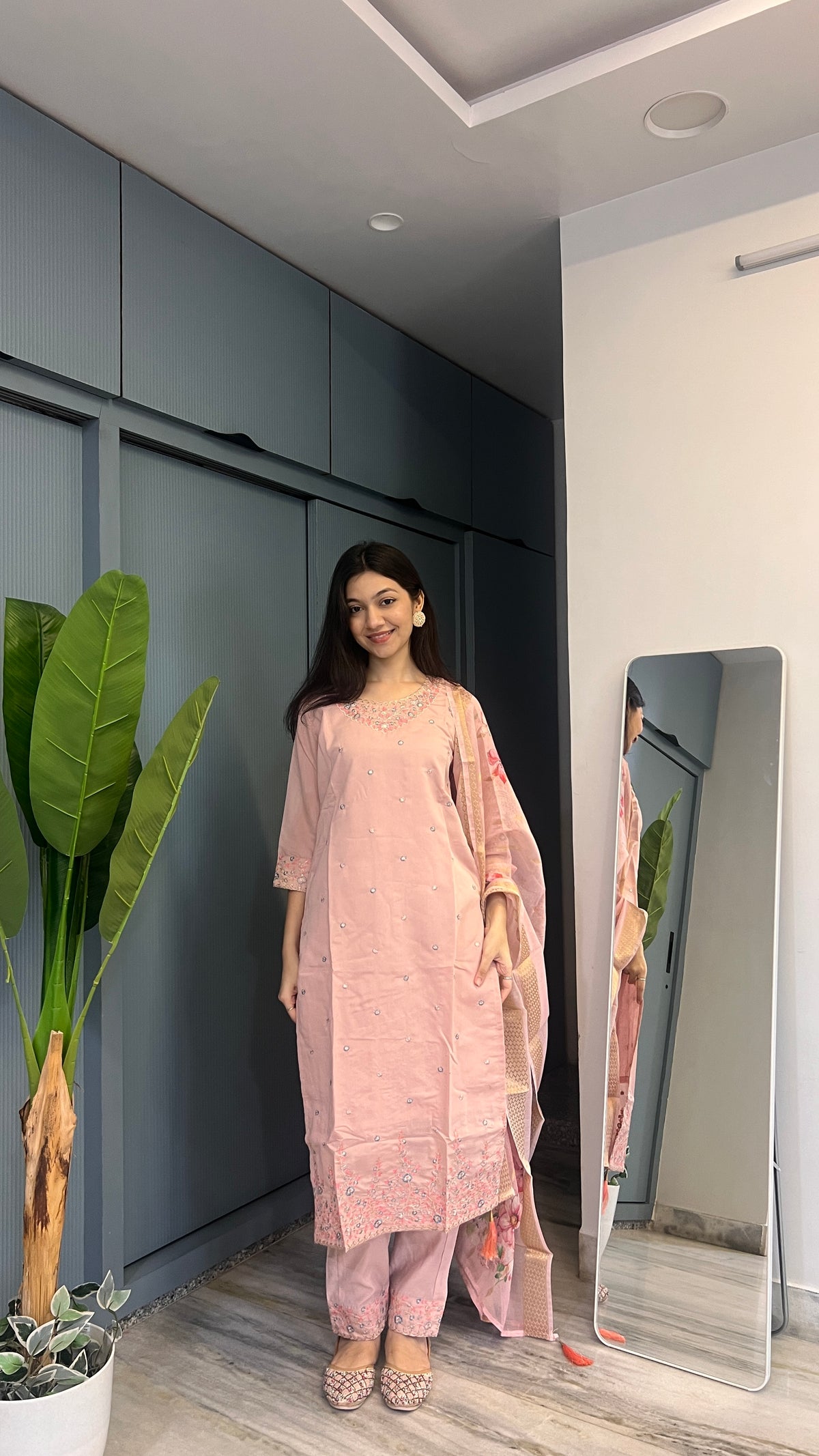 Blush Aura Embroidered Kurta Pant Set with Printed Dupatta ❤️