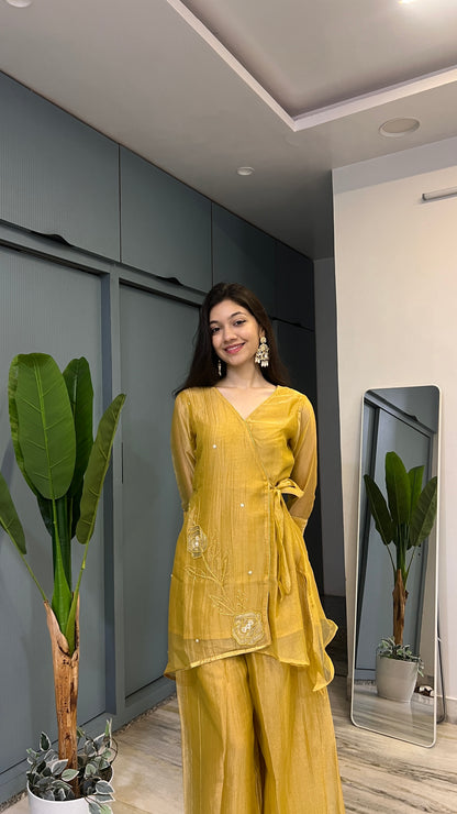 Golden Rush – Hand-Embroidered Crush Tissue Co-ord Set
