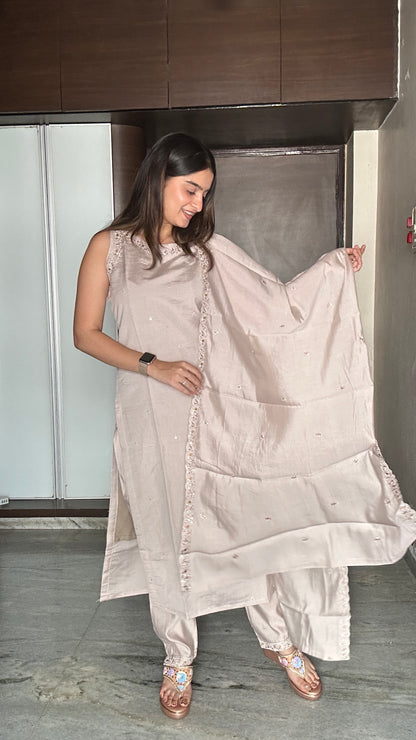 Moonlight beige Embroidered Kurta Set