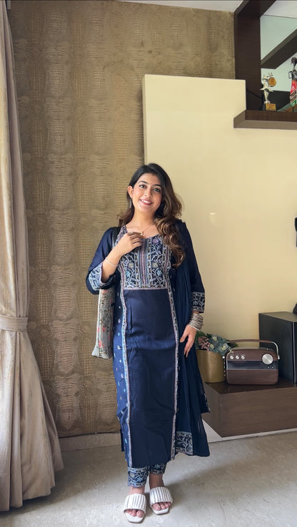 Sapphire Blue Pure Cotton Kurta Pant Set