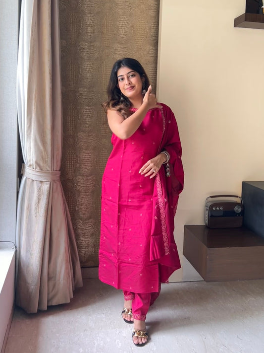 Rasberry Pink Embroidered Kurta Pant Set