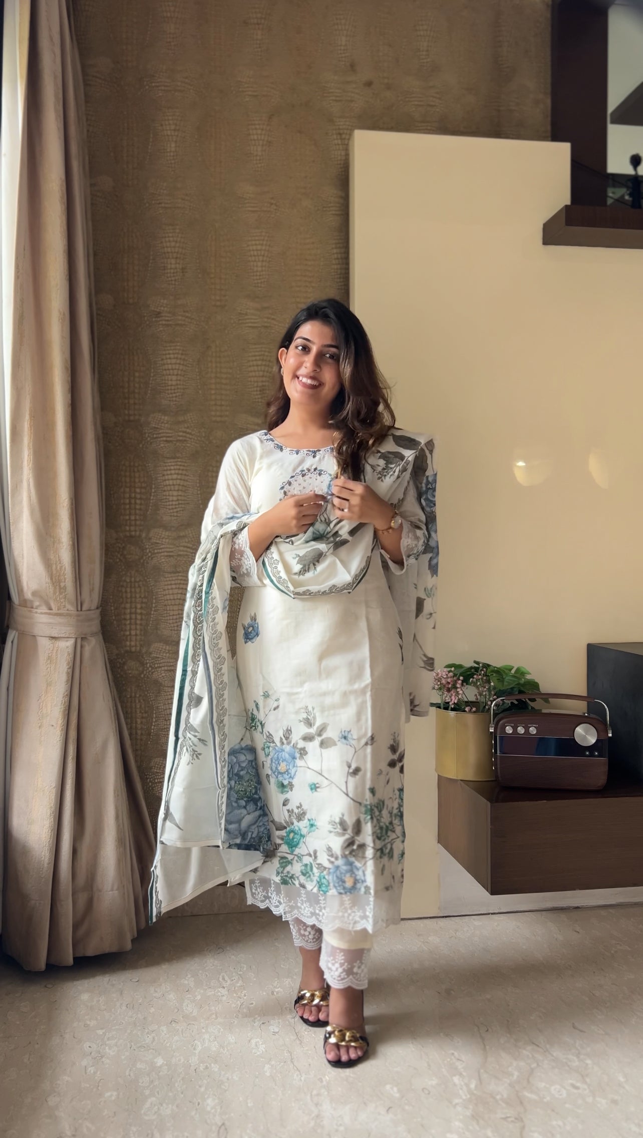 Silver Mist Mulmul Cotton Kurta Pant Set