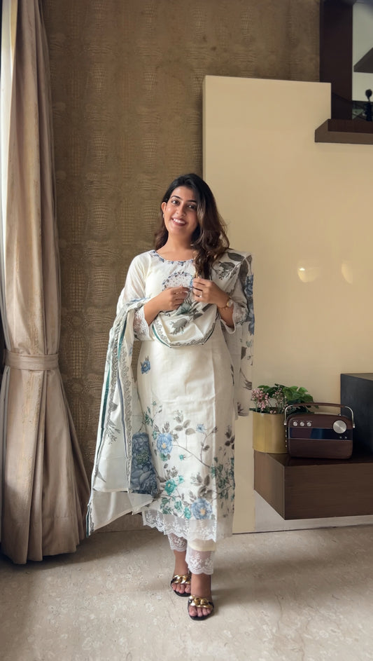 Silver Mist Mulmul Cotton Kurta Pant Set