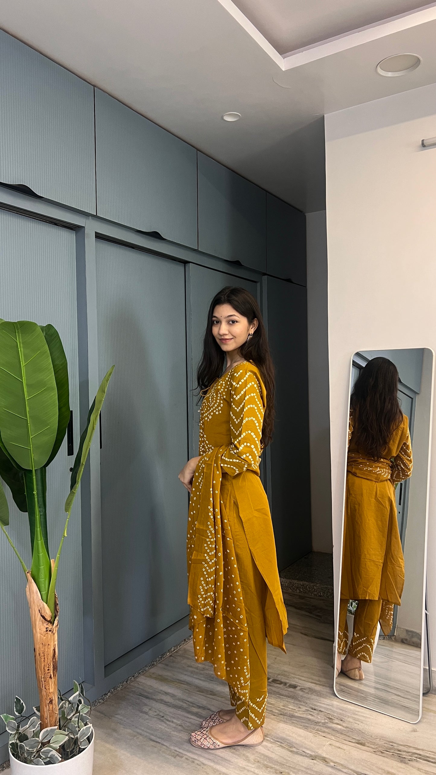 Marigold Muse — Mustard Printed Kurta Pant Set with Dupatta