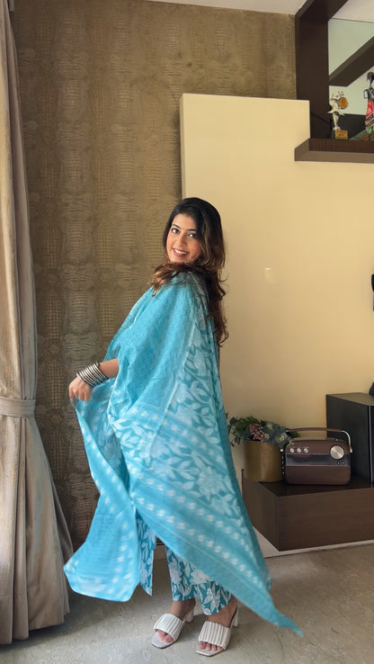 Azure Blue Pure Cotton Kurta Pant Set