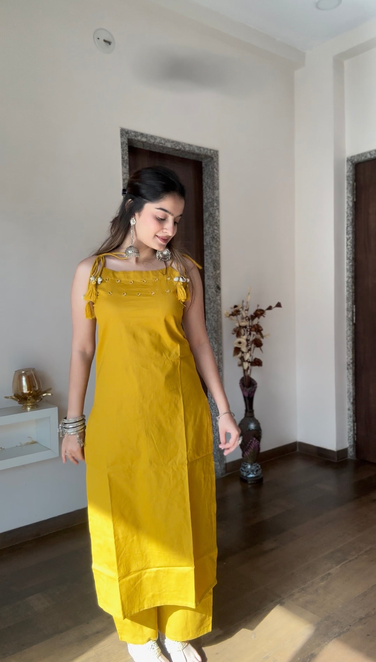 Sunshine Luxe Cotton Sleeveless Kurta Palazzo Set