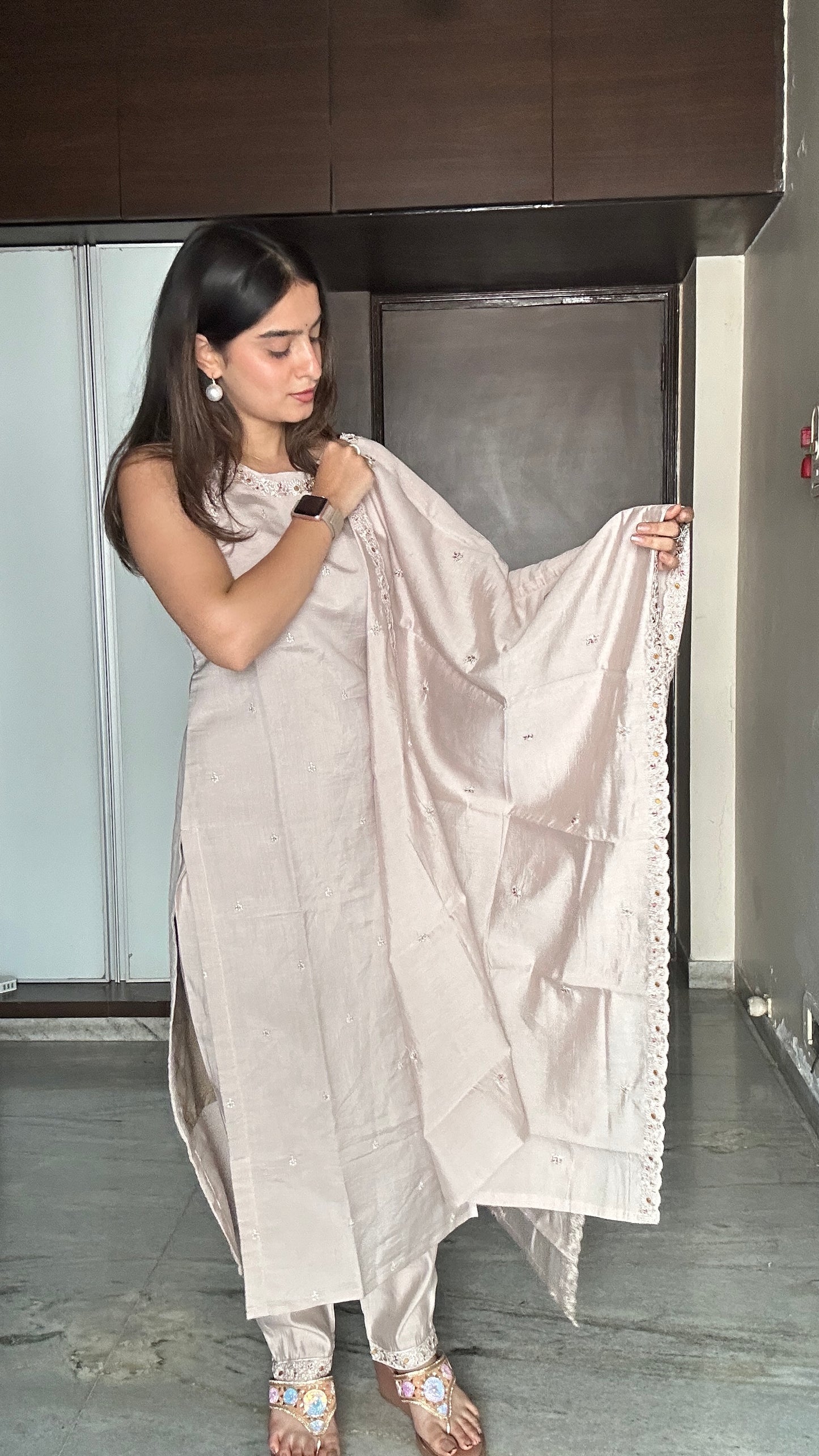 Moonlight beige Embroidered Kurta Set