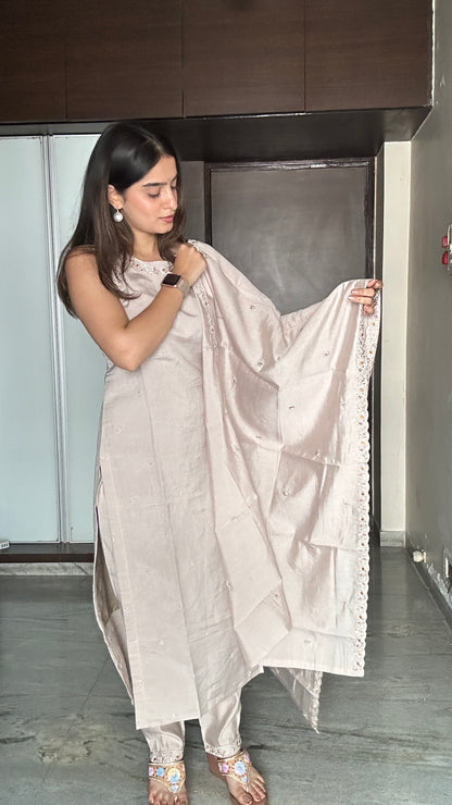 Moonlight beige Embroidered Kurta Set