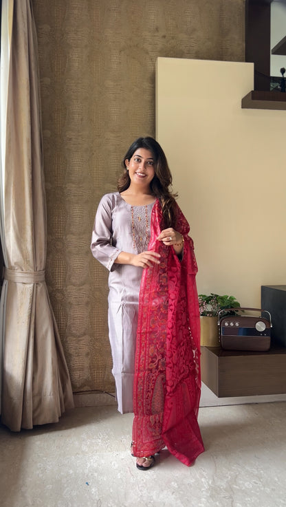 Dusky Mist Pure Cotton Suit Set