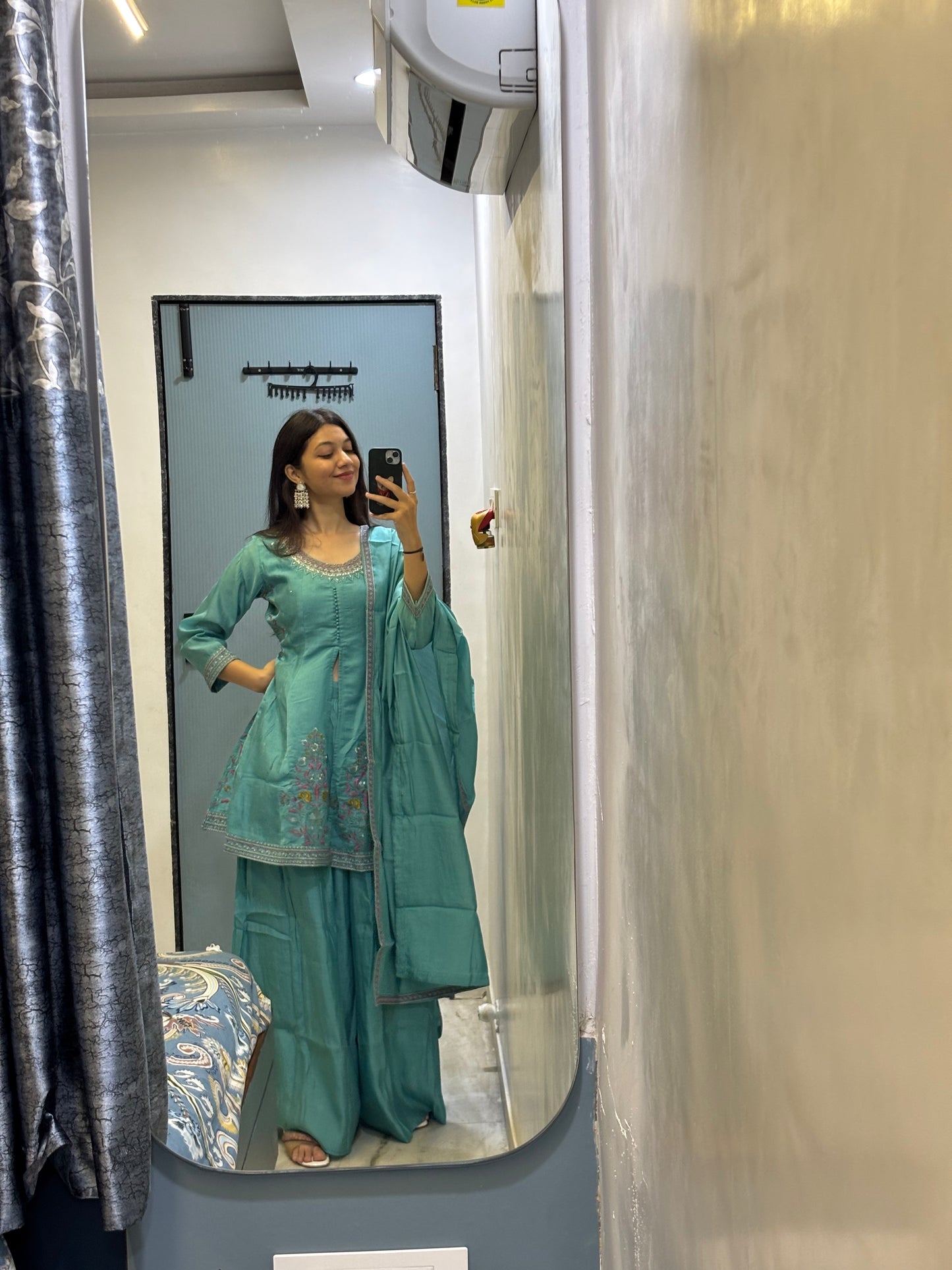 Turquoise Blossom Sharara Set