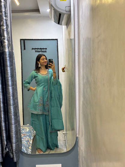 Turquoise Blossom Sharara Set