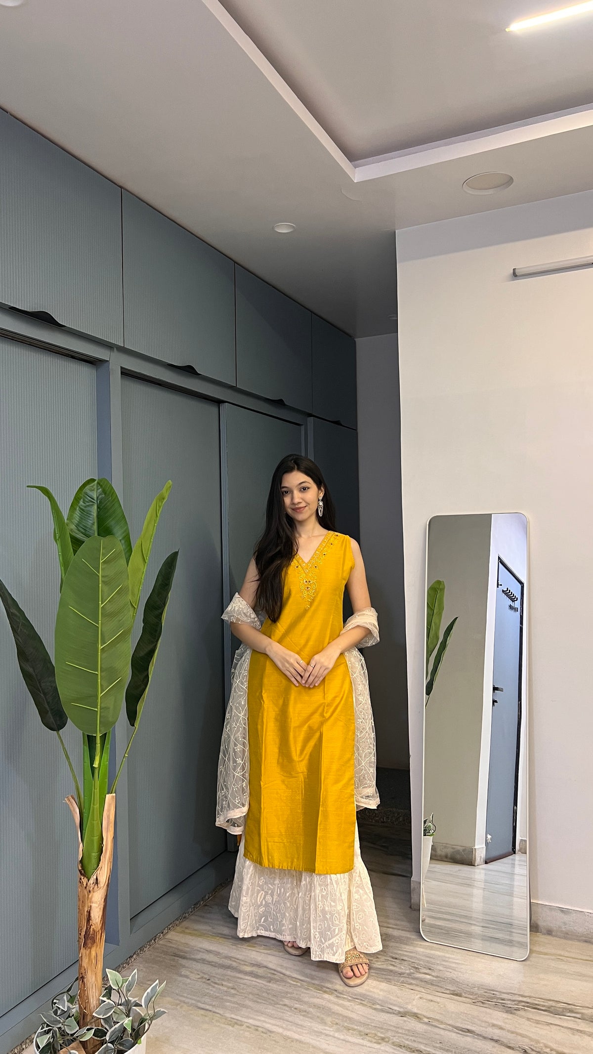 Marigold Muse – Mustard Embroidered Kurti Sharara Set with Dupatta