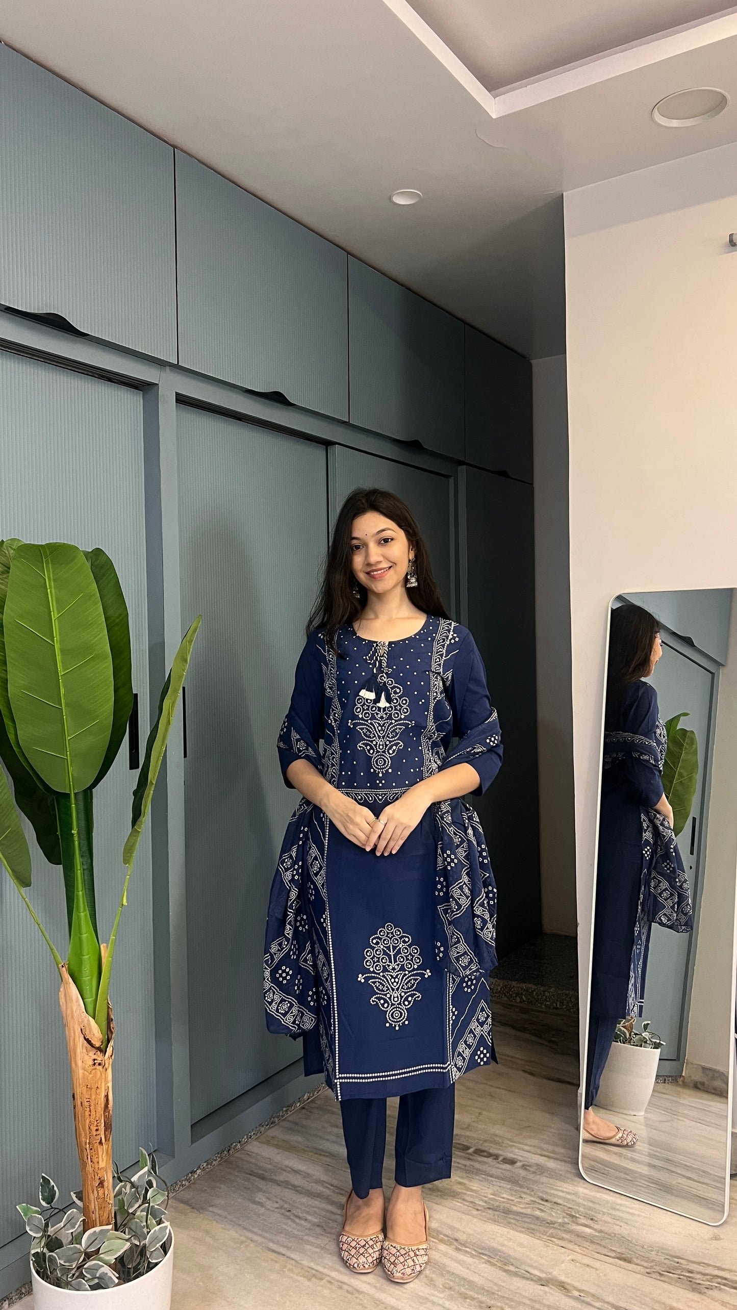 Indigo Royale — Navy Blue Printed Kurta Pant Set with Dupatta