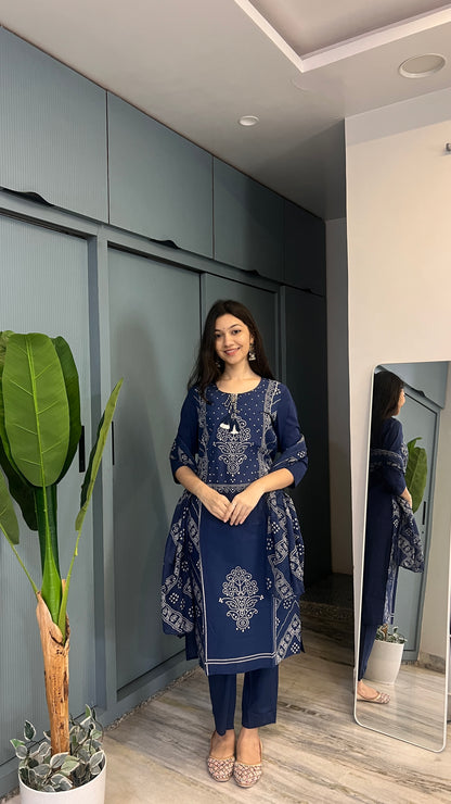 Indigo Royale — Navy Blue Printed Kurta Pant Set with Dupatta