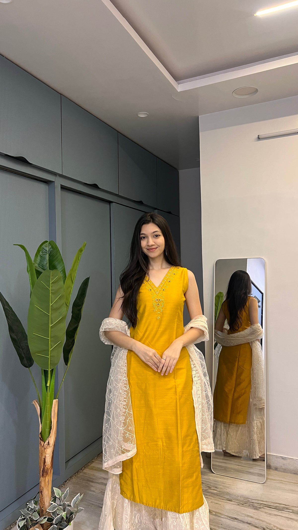 Marigold Muse – Mustard Embroidered Kurti Sharara Set with Dupatta