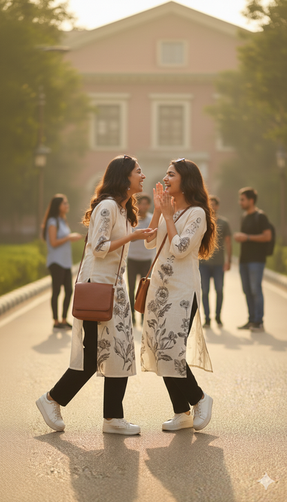 Creamy Crepe Handwork & Printed Kurti