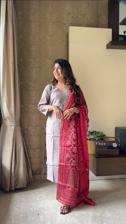 Dusky Mist Pure Cotton Suit Set