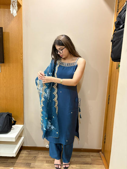 Sapphire Blue Handwork Kurta Pant Set