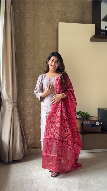 Dusky Mist Pure Cotton Suit Set