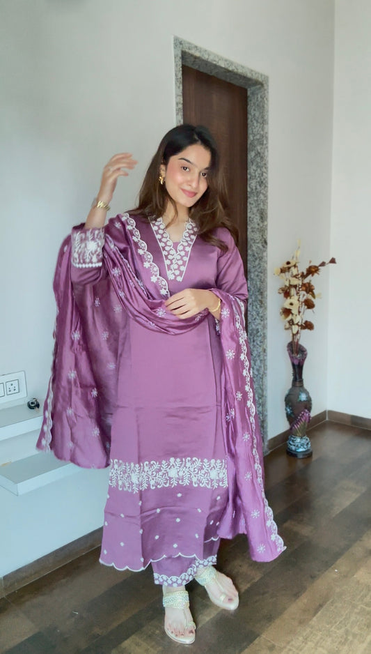 Lilac Luxe Pure Cotton Handwork Kurta Pant Set