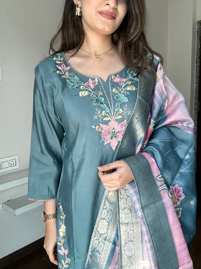 Celestial Blue Handwork Kurta Pant Set