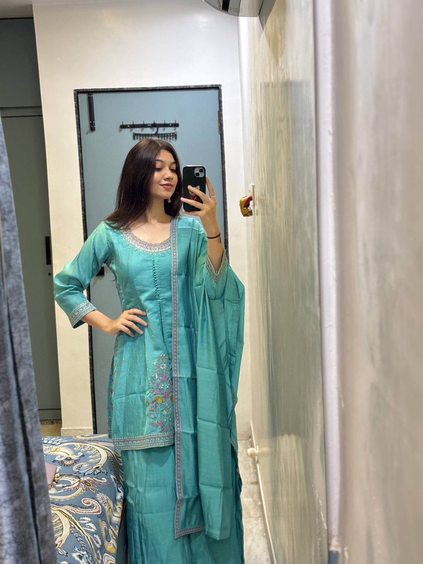 Turquoise Blossom Sharara Set