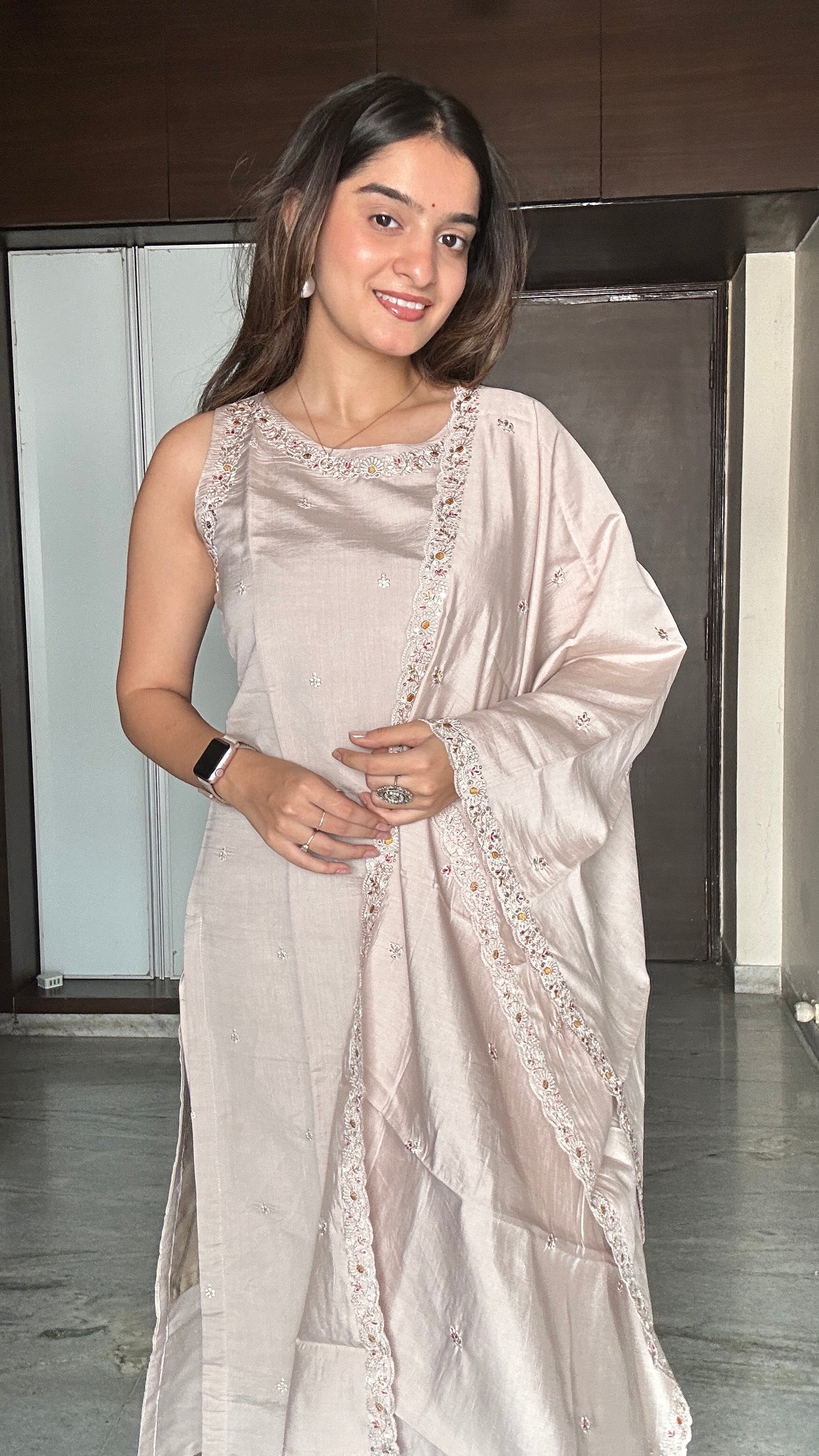 Moonlight beige Embroidered Kurta Set