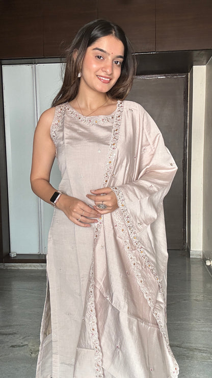 Moonlight beige Embroidered Kurta Set