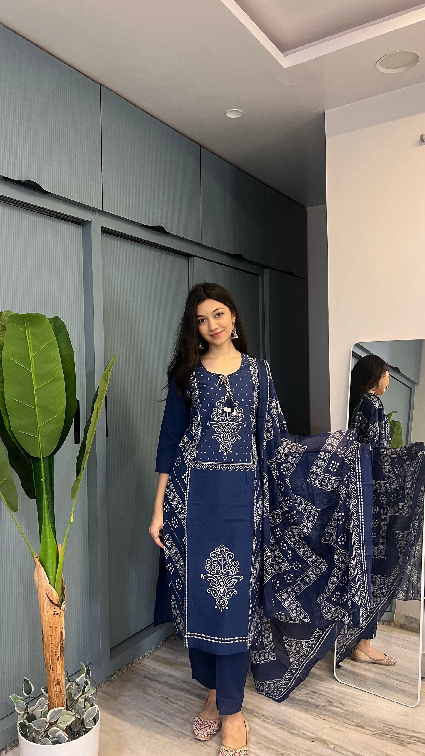 Indigo Royale — Navy Blue Printed Kurta Pant Set with Dupatta