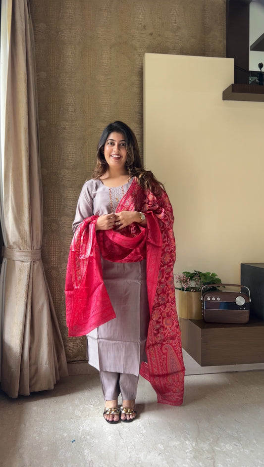 Dusky Mist Pure Cotton Suit Set