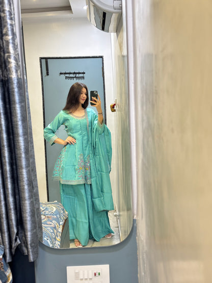Turquoise Blossom Sharara Set