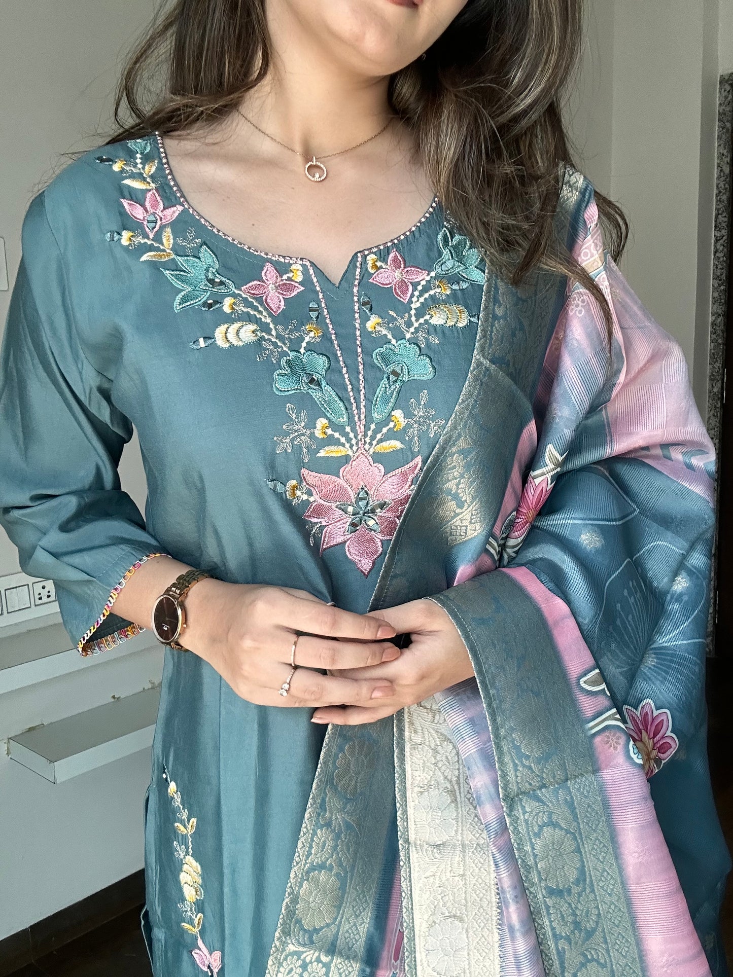 Celestial Blue Handwork Kurta Pant Set