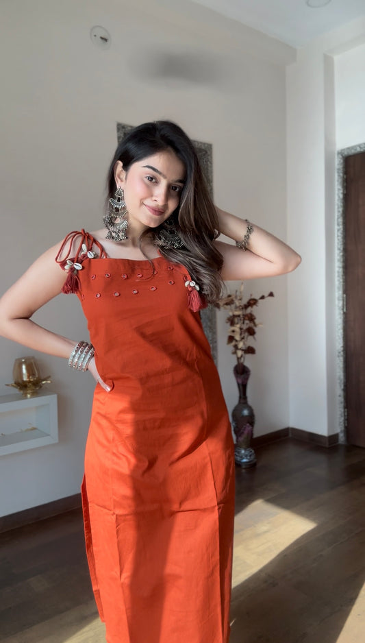 Saffron Blaze Cotton Sleeveless Kurta Palazzo Set