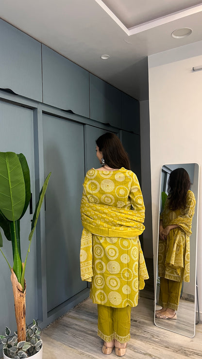 Olive Muse — Pure Cotton Printed Kurta Pant Set with Dupatta