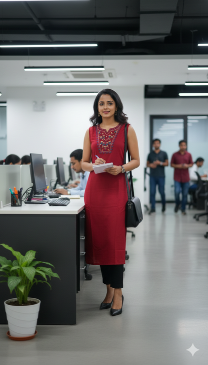 Crimson Aura Embroidered Kurti