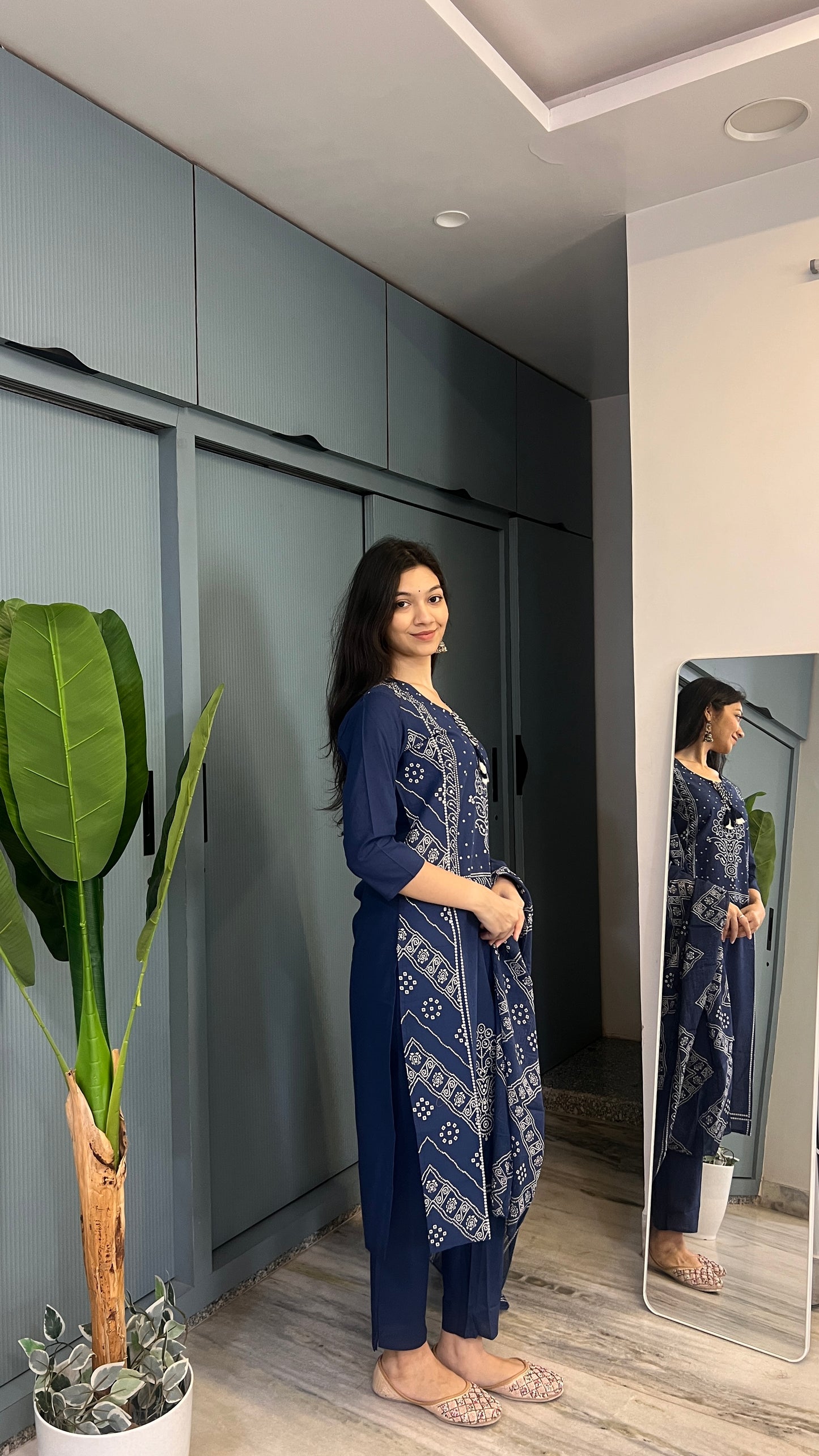Indigo Royale — Navy Blue Printed Kurta Pant Set with Dupatta